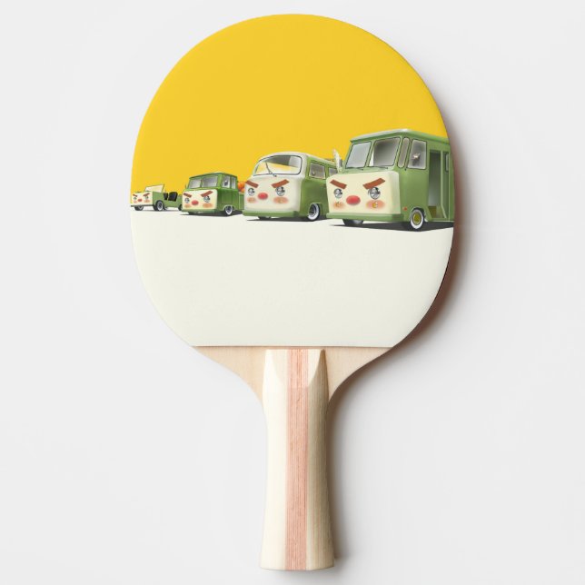 Iron T: Retro Cartoon Cars & Vans Lineup Ping Pong Paddle (Front)