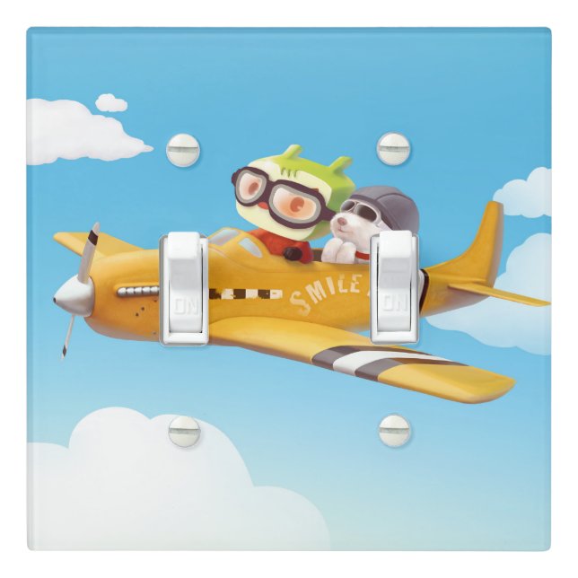 Iron T & Smile Pup: High Flying Adventure Light Switch Cover (In Situ)