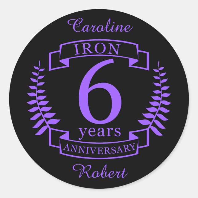 Iron wedding anniversary 6 years classic round sticker (Front)