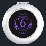 Iron wedding anniversary 6 years compact mirror<br><div class="desc">A design to celebrate 6 years of marriage. This design has a purple (the traditional color for this occasion) colored laurel design on a black background. Iron is the traditional gift for this occasion. The text reads Iron 6 years anniversary. A romantic design to celebrate your 6th year of marriage....</div>