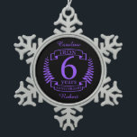 Iron wedding anniversary 6 years snowflake pewter christmas ornament<br><div class="desc">A design to celebrate 6 years of marriage. This design has a purple (the traditional color for this occasion) colored laurel design on a black background. Iron is the traditional gift for this occasion. The text reads Iron 6 years anniversary. A romantic design to celebrate your 6th year of marriage....</div>