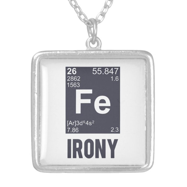 Ironic Chemical Element FE Irony Silver Plated Necklace (Front)