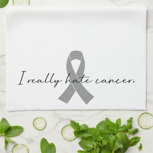 Ironic I Really Hate Cancer  Any Color Ribbon Kitchen Towel