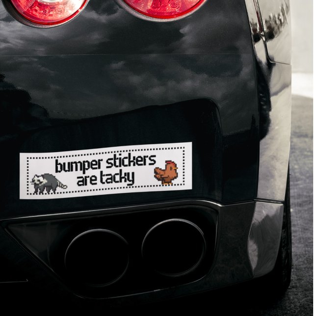 Ironic Pixelated Chicken Raccoon Funny Phrase  Bumper Sticker (Creator Uploaded)