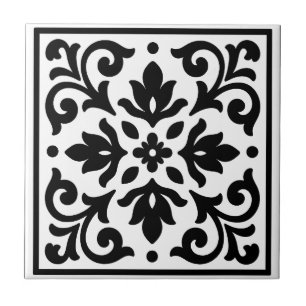 Ironlace Black & White Vintage Floral Ceramic Tile