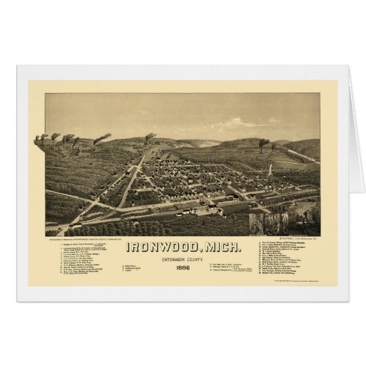 Ironwood, MI Panoramic Map - 1886 Cards (Front Horizontal)