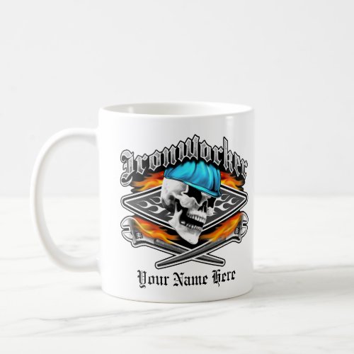Ironworker Skull and Flaming Crossed Wrenches Coffee Mug