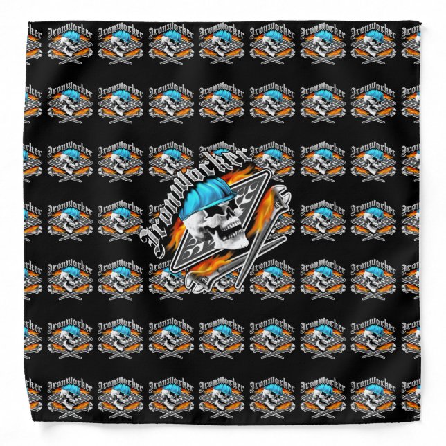 Ironworker Skull and Flaming Wrenches Bandana (Front)