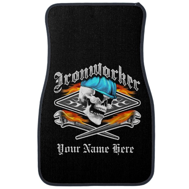 Ironworker Skull and Flaming Wrenches Car Mat (Front)