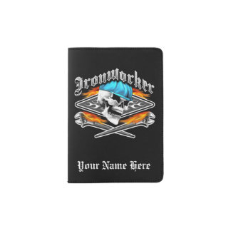 Ironworker Skull and Flaming Wrenches Passport Holder