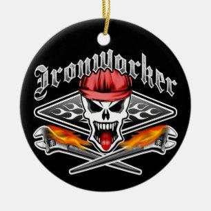 Ironworker Skull and Spud Wrenches 2.1 Ceramic Ornament