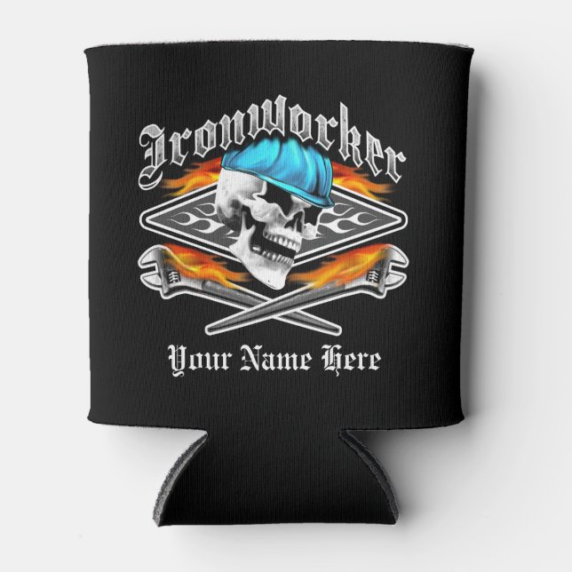 Ironworker Skull and Spud Wrenches Can Cooler (Front)