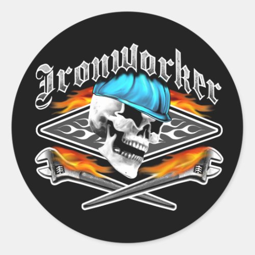 Ironworker Skull and Spud Wrenches Classic Round Sticker
