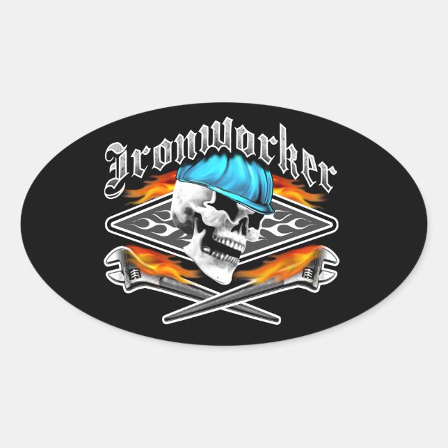 Ironworker Skull and Spud Wrenches Oval Sticker (Front)