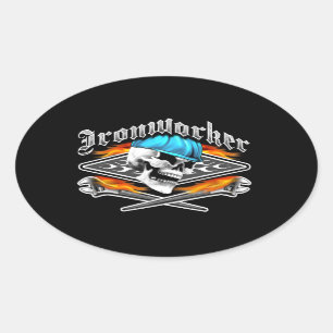 Ironworker Skull and Spud Wrenches Oval Sticker