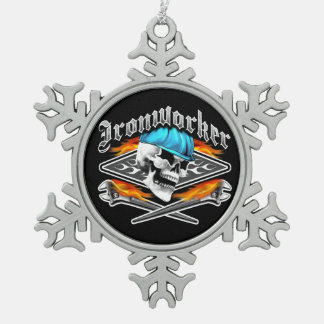 Ironworker Skull and Spud Wrenches Snowflake Pewter Christmas Ornament