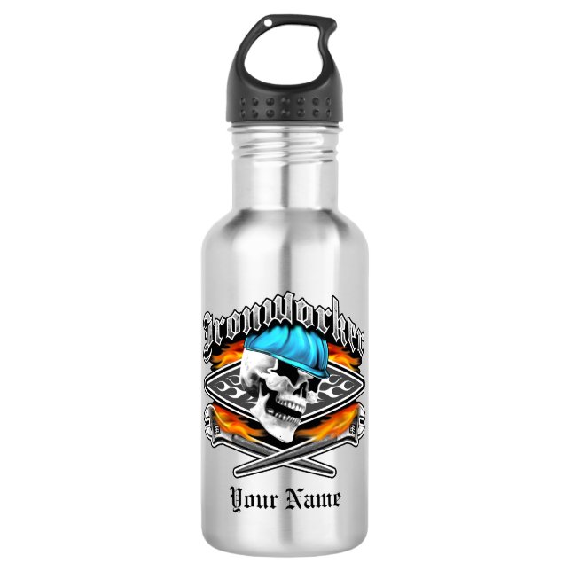 Ironworker Skull and Spud Wrenches Water Bottle (Front)