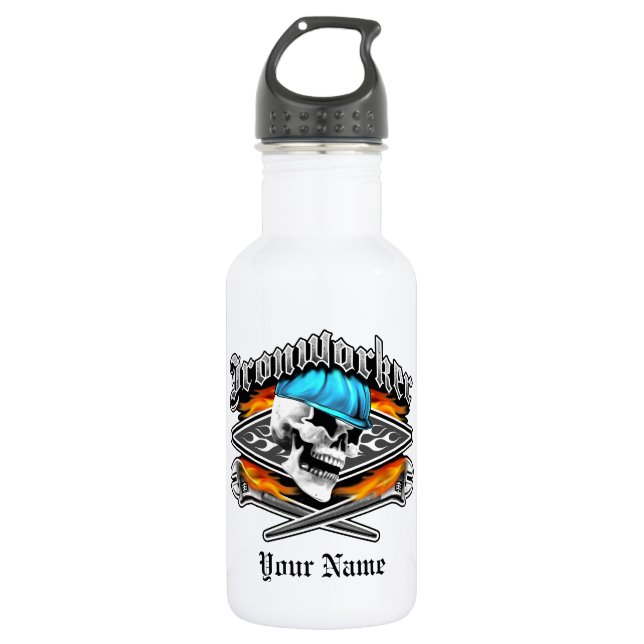 Ironworker Skull and Spud Wrenches Water Bottle (Front)