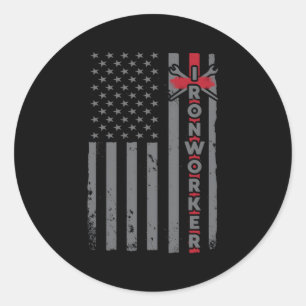 Ironworker Usa Patriotic Flag Iron-Working Us Sl W Classic Round Sticker
