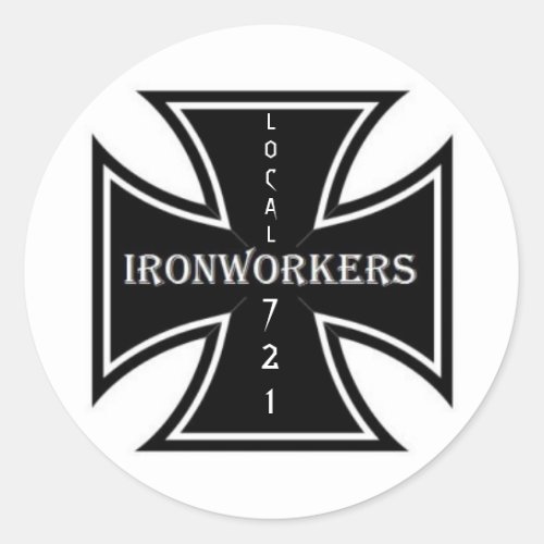 IRONWORKERS IRONCROSS LOCAL 721 CLASSIC ROUND STICKER