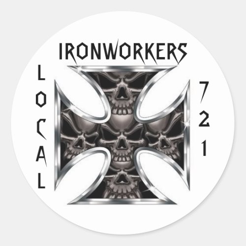 Ironworkers Skull IronCross Local 721 Classic Round Sticker