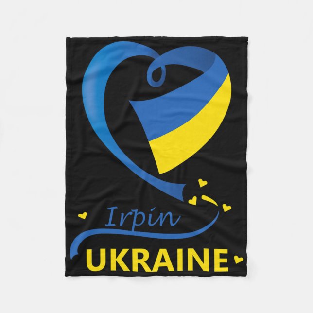 Irpin Ukraine National Flag Heart Emblem Crest  Fleece Blanket (Front)