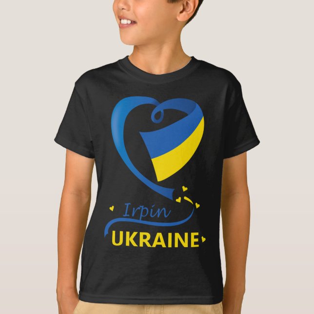 Irpin Ukraine National Flag Heart Emblem Crest  T-Shirt (Front)