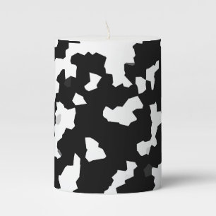 Irregular Abstract Mosaic Black and White Camo Pillar Candle
