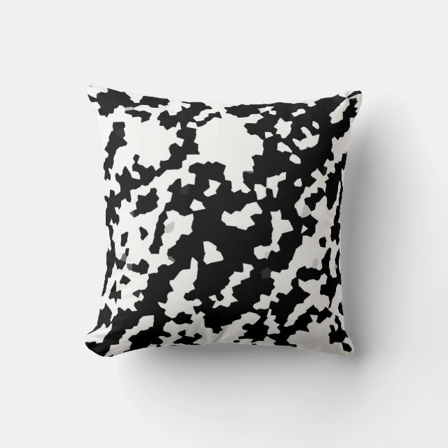 Irregular Abstract Mosaic Black and White  Camo Throw Pillow (Front)