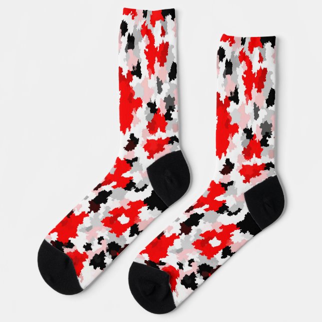 Irregular Abstract Pattern Red Black White Design Socks (Left)