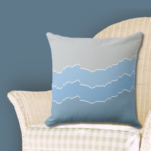 Irregular Blue Ripped Layered Stripes  Throw Pillow