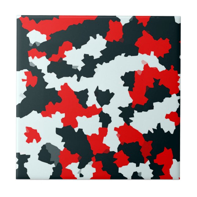 Irregular Crystaline Abstract Mosaic Red Camo Ceramic Tile (Front)