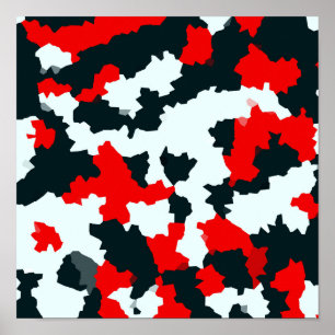 Irregular Crystaline Abstract Mosaic Red Camo Poster