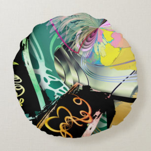 Irregular curved panorama of shapes and objects th round pillow