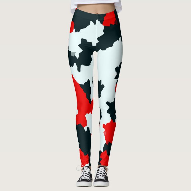 Irregular Geometric Abstract Mosaic Camouflage Leggings (Front)