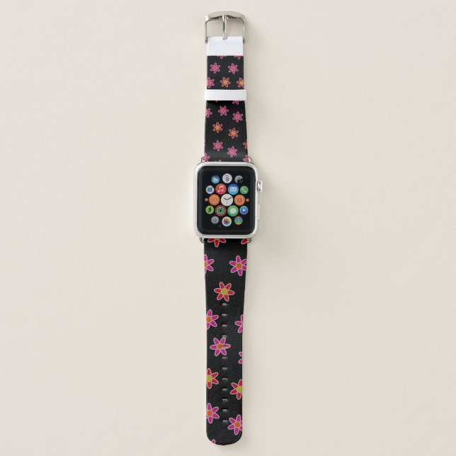 Irregular grassplot including blossoming osteosper apple watch band (Front)