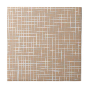 Irregular Grid Optical Illusion White Line Squares Ceramic Tile