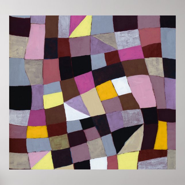 Irregular Grid: Violet-Yellow Abstract Painting. Poster (Front)