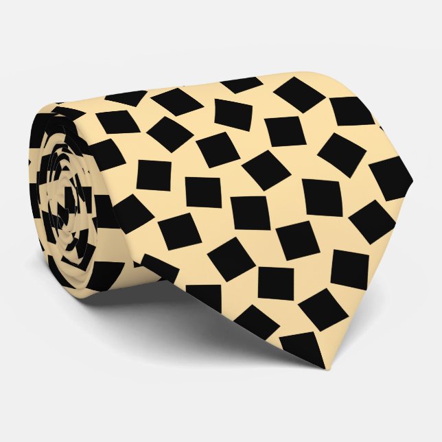 Irregular Squares - Black on Beige Neck Tie (Rolled)
