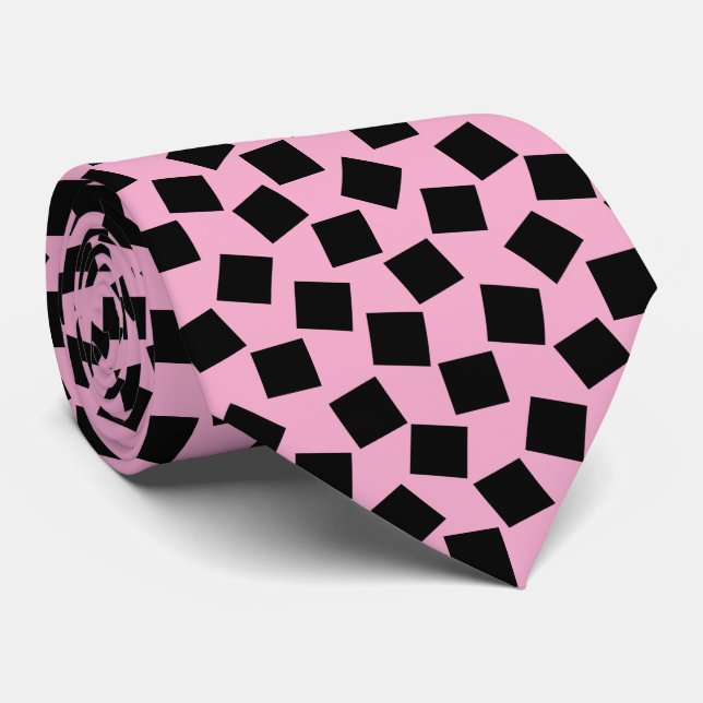Irregular Squares - Black on Pink Neck Tie (Rolled)