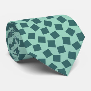 Irregular Squares - Moss Green on Light Teal Neck Tie