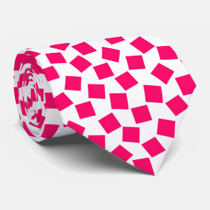 Irregular Squares - Neon Red on White Neck Tie
