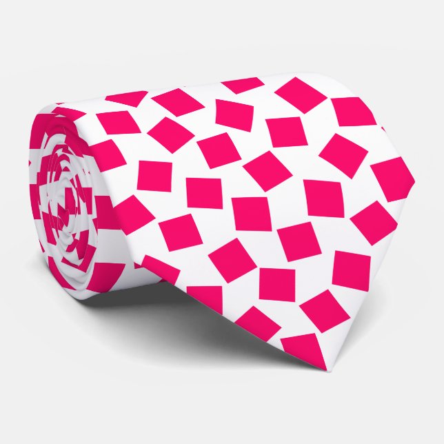 Irregular Squares - Neon Red on White Neck Tie (Rolled)