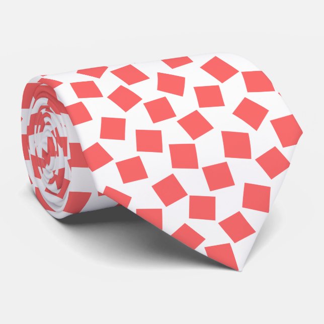 Irregular Squares - Tropical Pink on White Neck Tie (Rolled)