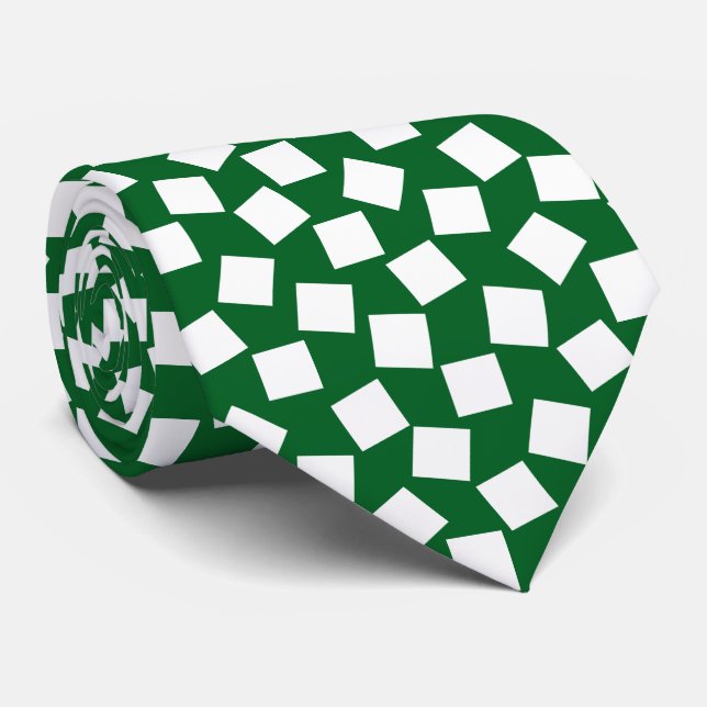 Irregular Squares - White on Forest Green Neck Tie (Rolled)