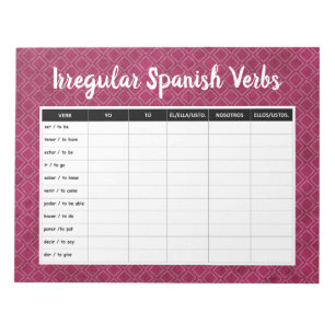 Irregular Verb Conjugation Practice (Spanish) Notepad