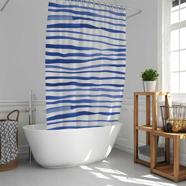 Irregular watercolor simple lines - blue shower curtain (Creator Uploaded)