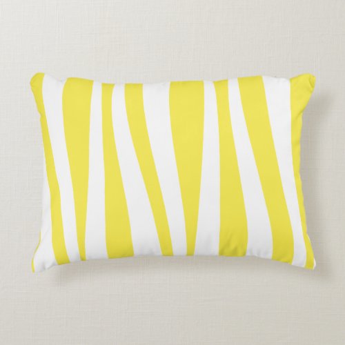 Irregular Wavy Lines Yellow White Patterned Accent Pillow