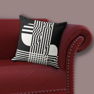 Irregular White & Black Stripes & Circles Throw Pillow