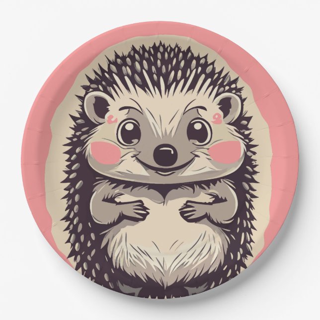 Irresistibly Cute Hedgehog Hedgie Paper Plates (Front)